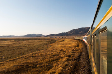 Photo of the Mongolian landscape, taken from the train.