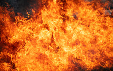 The fire is fueled by wind and heat.