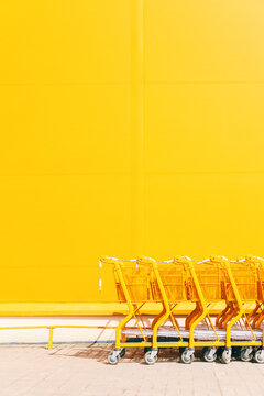 Shopping carts on yellow background
