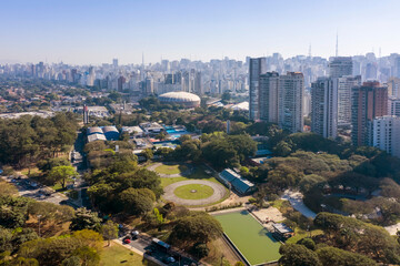 Fototapeta premium aerodrome of Ibirapuera Park with gym in the background in Sao Paulo, Brazil
