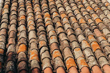 Weathered brown tile roof.