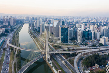 The Octavio Frias de Oliveira bridge or Estaiada Bridge, a cable-stayed suspension bridge built over the Pinheiros River in the city of São Paulo, Brazil.