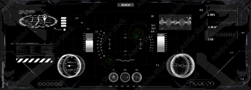 Aufkleber Camera, ai viewfinder with HUD elements. Futuristic display for VR, GUI, UI. Camera viewfinder with artificial intelligence. Template focusing screen of the camera. Head up display HUD. Vector