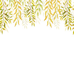 Horizontal Seamless background with autumn branches and leaves of willows.