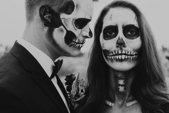 A skeleton themed engagement shoot