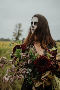 A skeleton themed engagement shoot