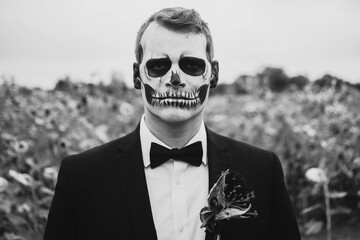A skeleton themed engagement shoot