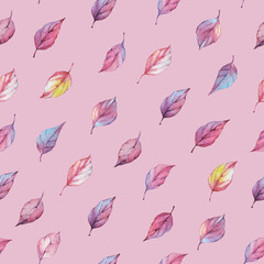 Vector watercolor seamless pattern with autumn leaves.
