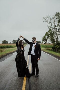 A skeleton themed engagement shoot