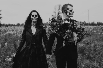 A skeleton themed engagement shoot