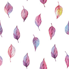 Vector watercolor seamless pattern with autumn leaves.