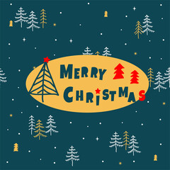 Naklejka premium Christmas and New Year. Vector greeting card with Christmas tree