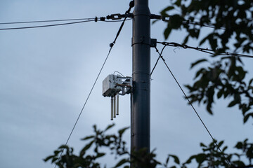 Transmission station attached to a voltage pole. 5G.