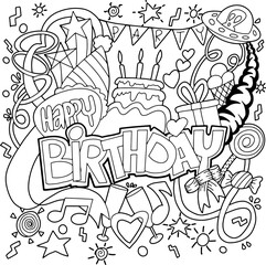 Happy Birthday background. Hand-Birthday hand lettering and doodles elements background. Vector illustration