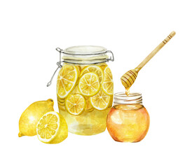 蜂蜜レモンとハニーディッパー　水彩イラスト