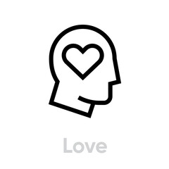 Love Religion icon. Editable line vector. Silhouette of a mans face and inside a heart, a sign of love.