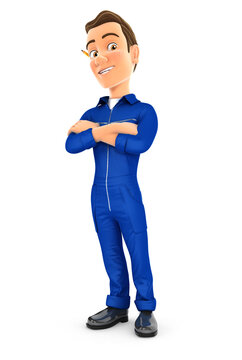 3d mechanic standing with arms crossed