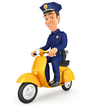 3d policeman riding scooter