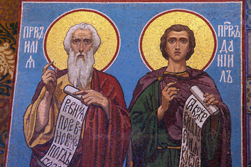 Fototapeta premium Mosaic icon in Russian orthodox Church of the Savior, Saint Petersburg