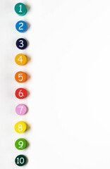 Colorful number blocks on vertical line. Can be used for illustration of ordered list.