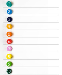 Colorful number blocks with rules between them. Can be used for illustration of ordered list.