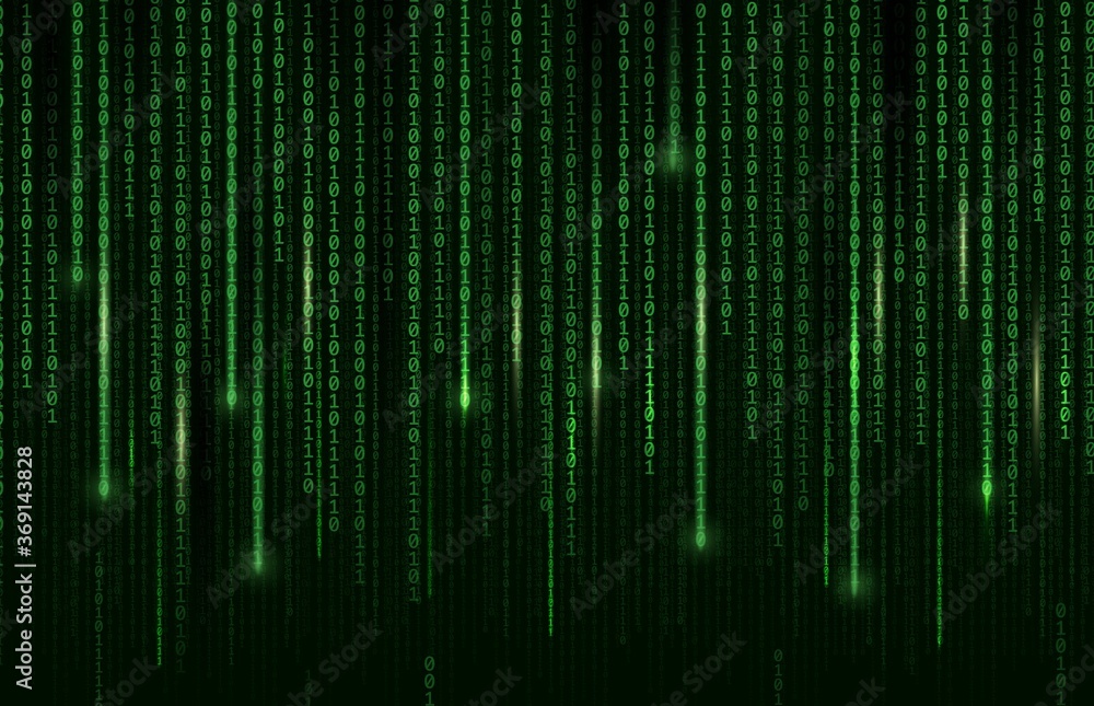 Leinwandbilder Technology background, digital binary code matrix, vector computer cyberspace and internet communication coding. Digital binary code matrix green background, internet data network and programming