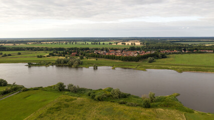 aerial view on river landscape