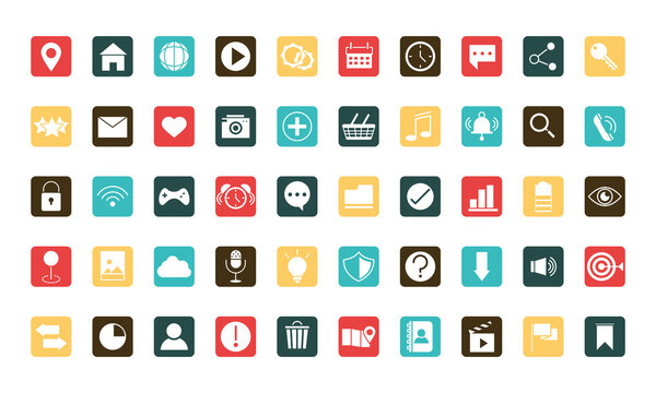 mobile application web button menu digital flat style icons set