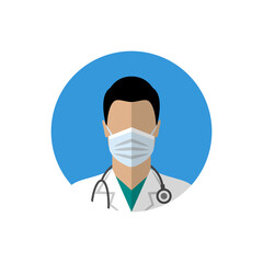 Fototapeta premium Doctor wearing a medical mask. Flat style vector illustration