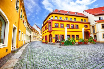 Obraz premium Autumn view of of Torgau town on the banks of the Elbe.