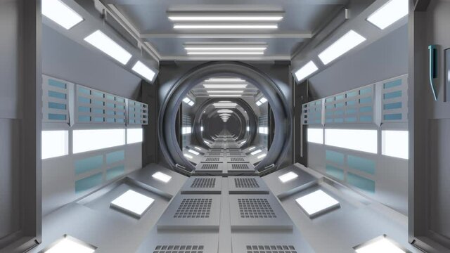 3D rendered visualization of futuristic space ship corridor