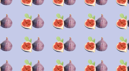 Pattern of cut and whole figs on periwinkle color background