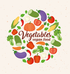 banner with vegetables, concept vegetables and vegan food, frame circular with vegetables