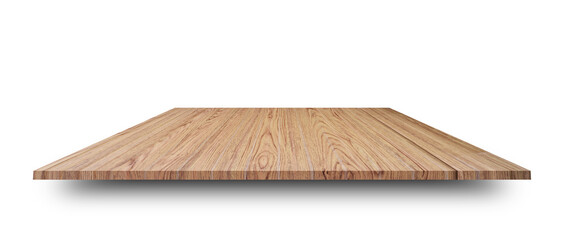 Empty top of wooden table or counter isolated on white background. For product display or design