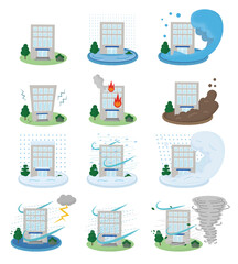 災害に遭うビルのベクターイラストセット © ICIM