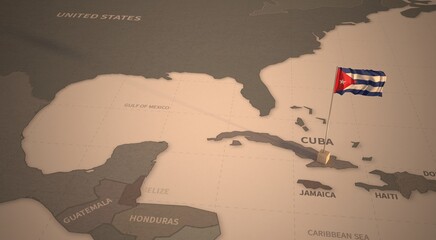 Flag on the map of cuba.
Vintage Map and Flag of Central America, Caribbean Countries Series 3D Rendering
