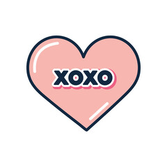slang bubbles concept, pink heart with xoxo word, flat style