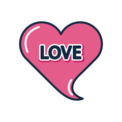 slang bubbles concept, heart bubble with love word, line fill style