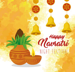 happy navratri celebration poster, night festival with decoration
