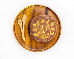 Brownie cake on wooden plate