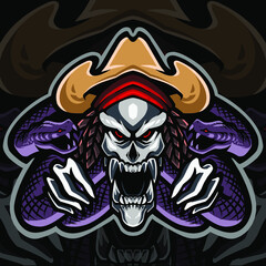 Skull mascot logo with snake