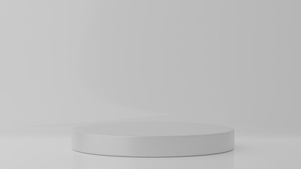 3d illustration pedestal, geometric white cylinder podium platform for cosmetic product presentation.Mock up design empty space. Abstract composition in pastel background modern style