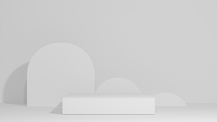 3d illustration with geometric white cylinder podium platform for cosmetic pedestal product presentation.Mock up design empty space. Abstract composition in pastel background modern style