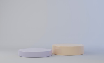 3d illustration pedestal, geometric step colorful cylinder podium platform for cosmetic product presentation.Mock up design empty space. Abstract composition in pastel background modern style..