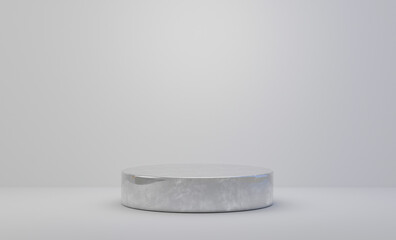 aluminium podiums on white background. Abstract minimal scene with geometrical. Modern pedestal...
