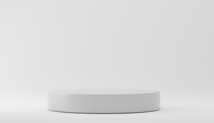 Cylinder podiums on white background. Abstract pedestal scene with geometrical. Scene to show cosmetic products presentation. Mock up design empty space. Showcase, shopfront, display case,3d render..