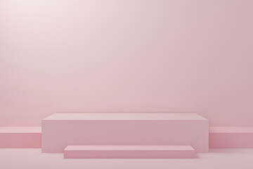 Minimal 3d rendering scene with composition empty step cube shades of pink pastel podium for cosmetic product and abstract showcase background. mock up pedestal geometric shape in pastel colors.