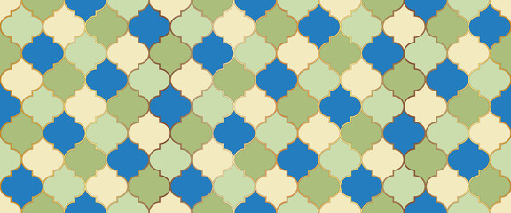 Fototapeta premium Ramadan Kareem Islamic Illustration. Traditional Ramadan Mosque Golden Tile. 