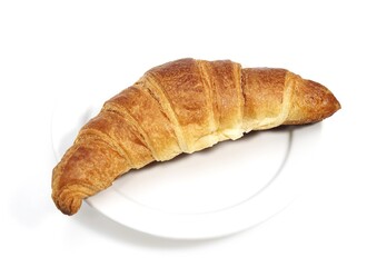 PLATE WITH CROISSANT AGAINST WHITE BACKGROUND