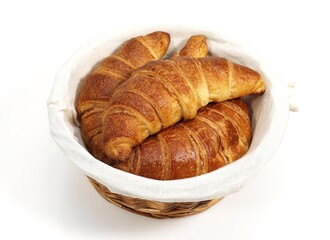 BACKET WITH CROISSANTS AGAINST WHITE BACKGROUND